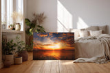 Sinus Art Wandbild 120x80cm Imposanter Sonnenuntergang mit Spiegelungen auf der Wasseroberfläche und fliegenden Vögeln