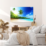 Wandbild 120x80cm Palmen Strand Meer Karibik Paradies Himmel Blau