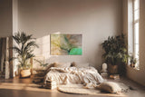 Sinus Art Wandbild 120x80cm Abstrakte Bewegung aus Erdtönen, Grüntönen und Lichtakzenten in weicher Komposition