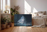 Sinus Art Wandbild 120x80cm Silbrig schimmernder Gipfel des Matterhorns vor dunklem Nachthimmel