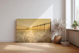 Sinus Art Wandbild 120x80cm Stimmungsvolle Aufnahme eines alten Holzstegs im goldenen Sonnenlicht auf offener See