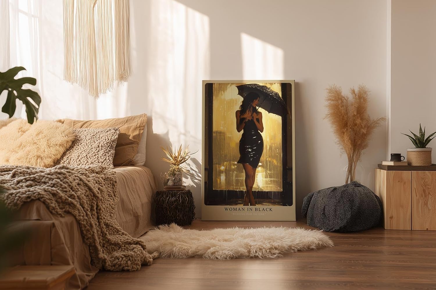 Paul Sinus Wandbild in 40x60cm Woman in Black – elegante Frau im schwarzen Kleid bei Regen, stimmungsvoll inszeniert für moderne Wohnräume