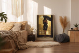 Paul Sinus Wandbild in 40x60cm Woman in Black – elegante Frau im schwarzen Kleid bei Regen, stimmungsvoll inszeniert für moderne Wohnräume