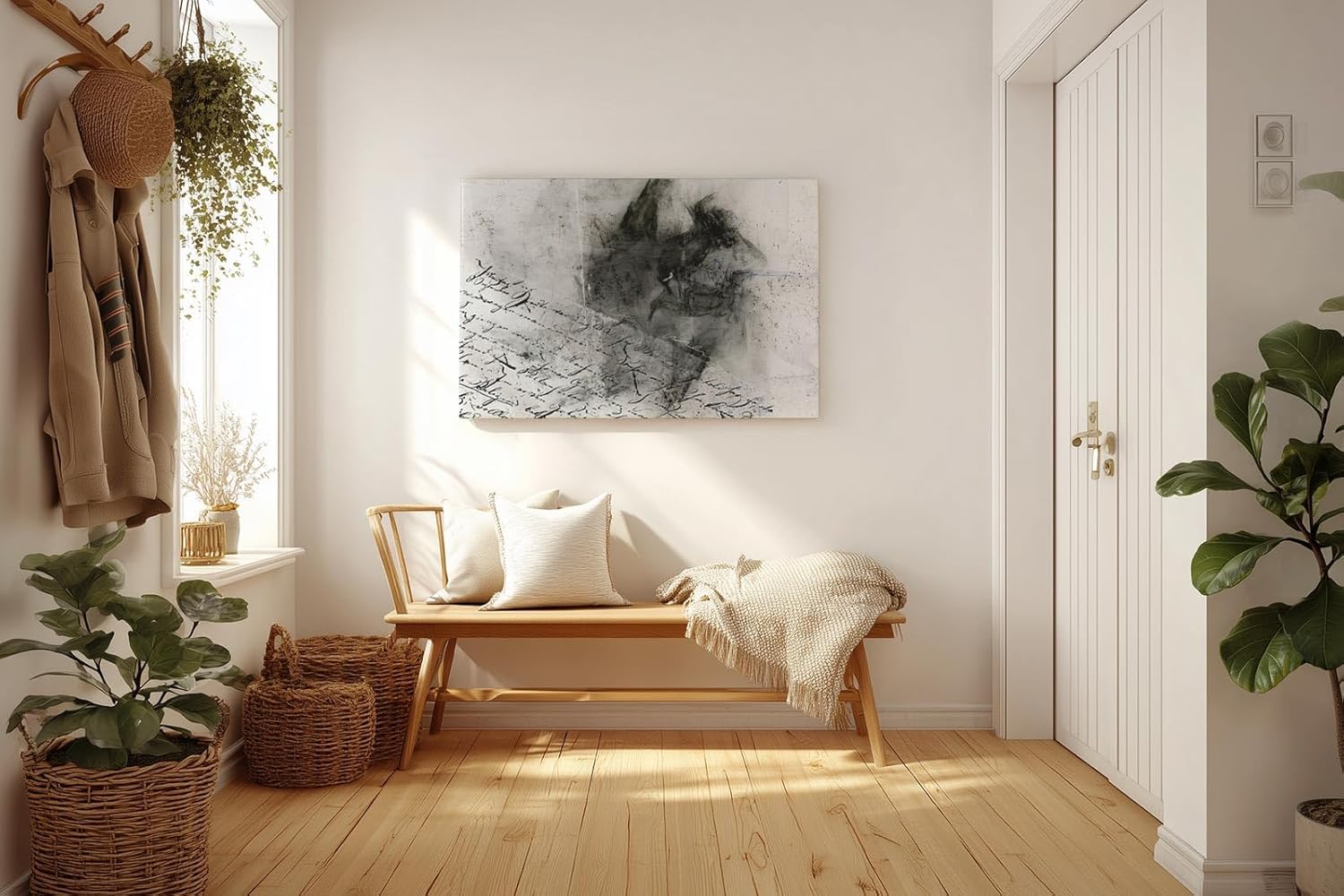 Sinus Art Wandbild 120x80cm Abstraktes Porträt, handschriftliche Elemente und rauchige Strukturen in Schwarzweiß