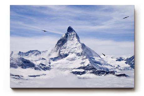 Sinus Art Wandbild 120x80cm Imposantes Matterhorn umgeben von Gletschern und schwebenden Vögeln