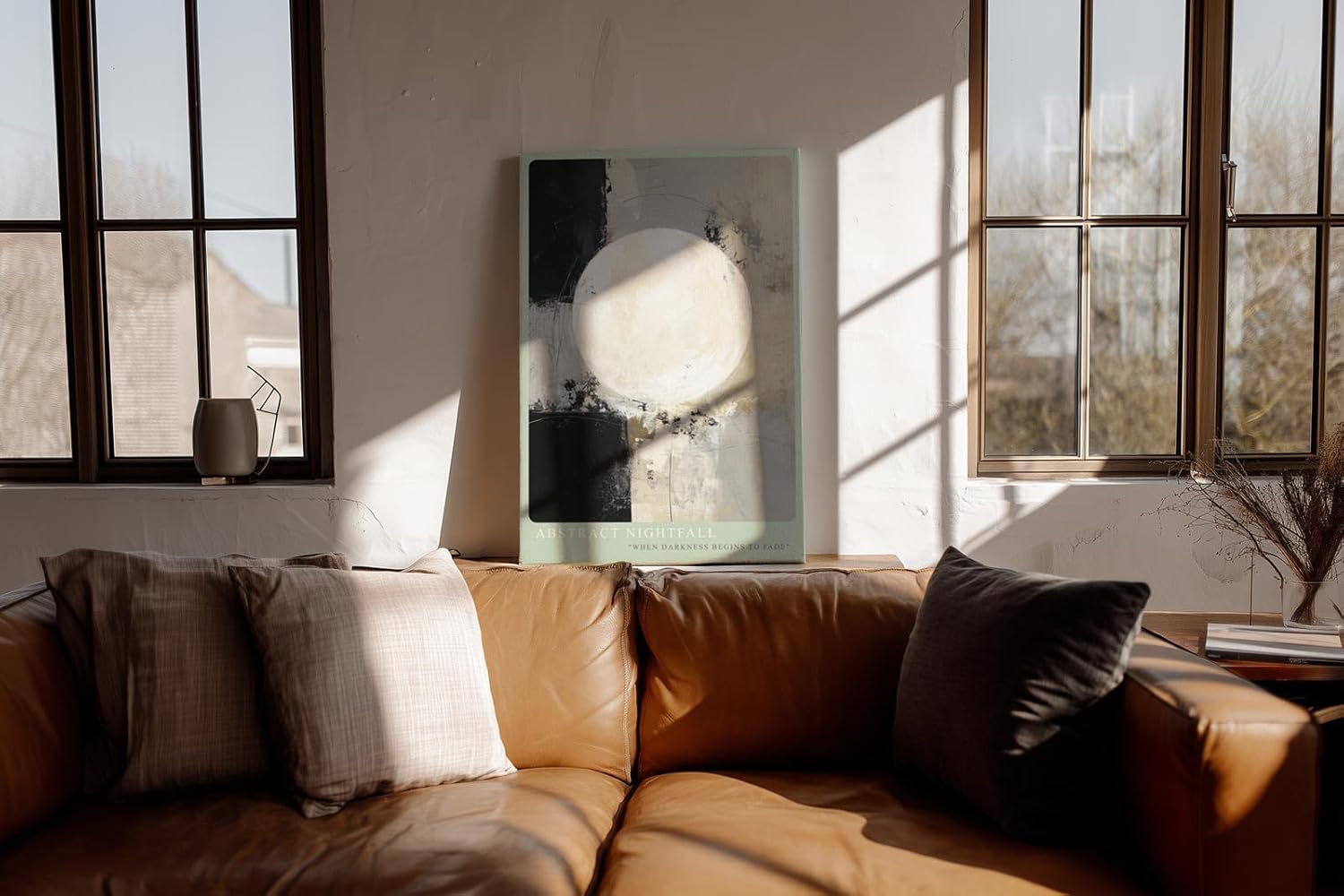 Paul Sinus Wandbild in 40x60cm Abstract Nightfall – Harmonische abstrakte Komposition mit großem Lichtkreis und sanften Farbverläufen