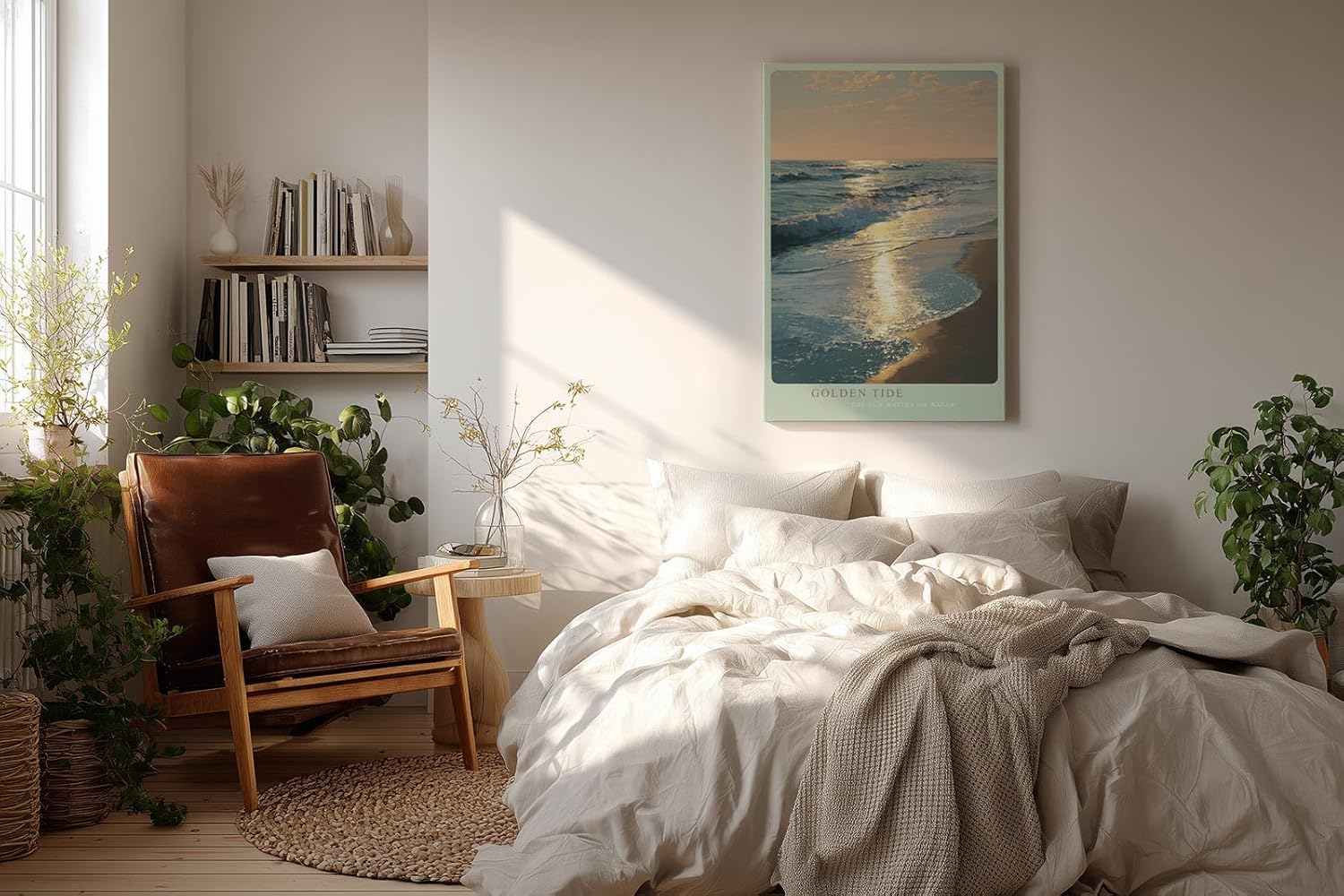 Paul Sinus Wandbild in 40x60cm Goldene Abendsonne über dem Meer mit glitzernder Wasseroberfläche und sanften Wellen