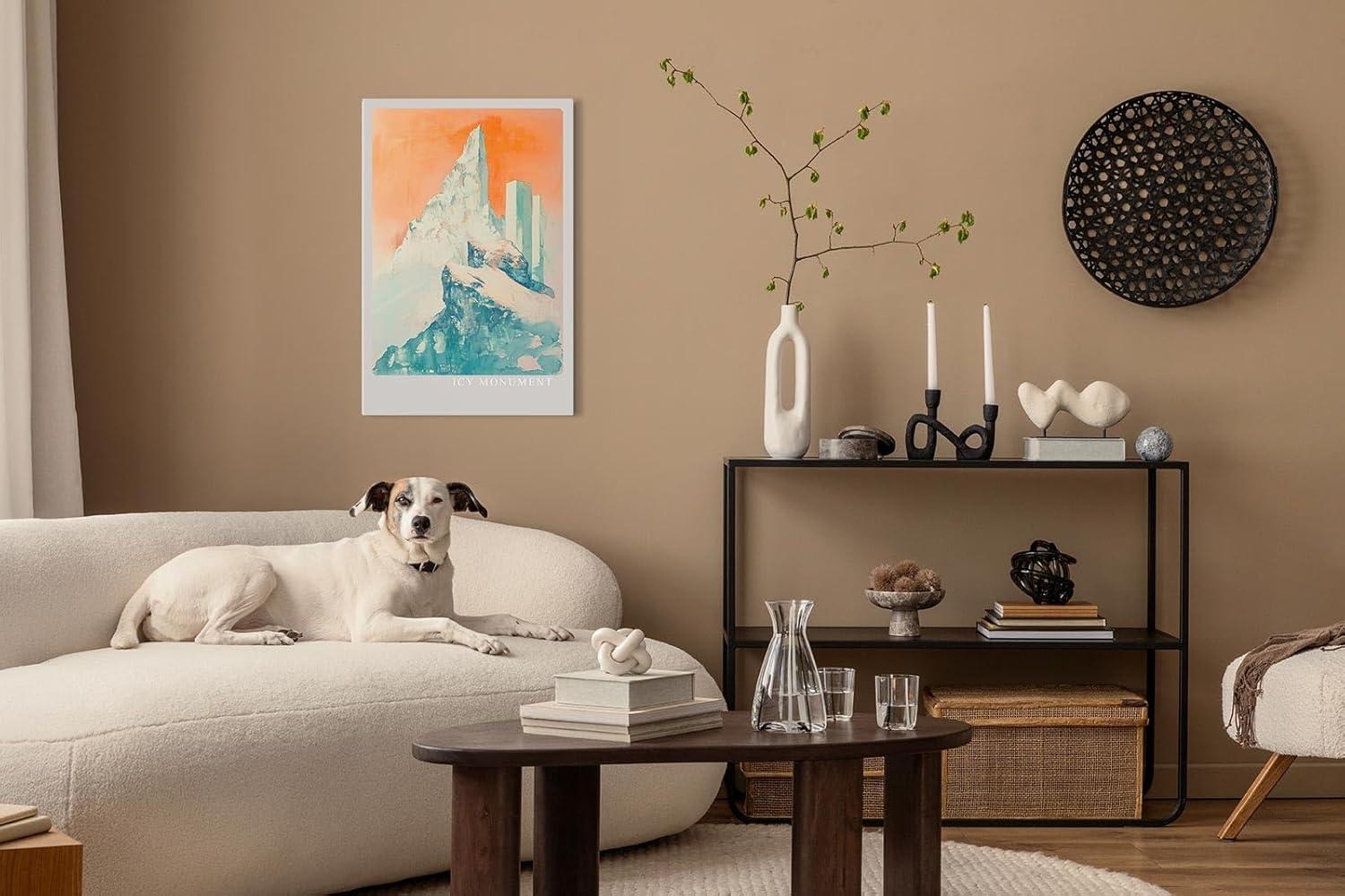 Paul Sinus Leinwandbild 40x60cm monumentaler Eisgipfel mit futuristischen Strukturen und warmem Licht – kunstvolles Leinwandbild für moderne Raumgestaltung