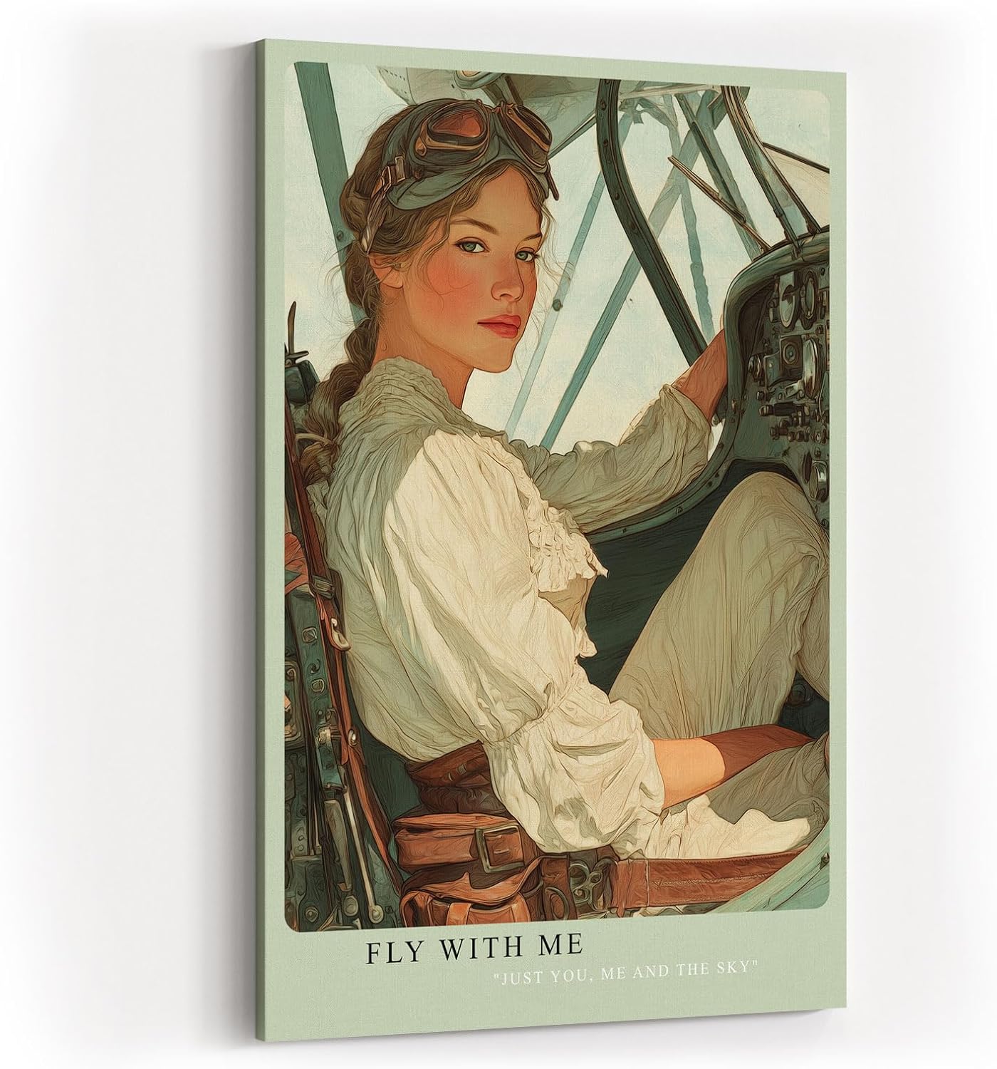 Paul Sinus Wandbild in 40x60cm Fly With Me – nostalgisches Pilotenporträt in Vintage-Illustrationsstil für stilvolle Raumgestaltung