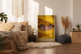 Paul Sinus Wandbild in 40x60cm The Hidden Mystery – Intensives Porträt mit goldenen Augen und gelbem Schal in Nahaufnahme