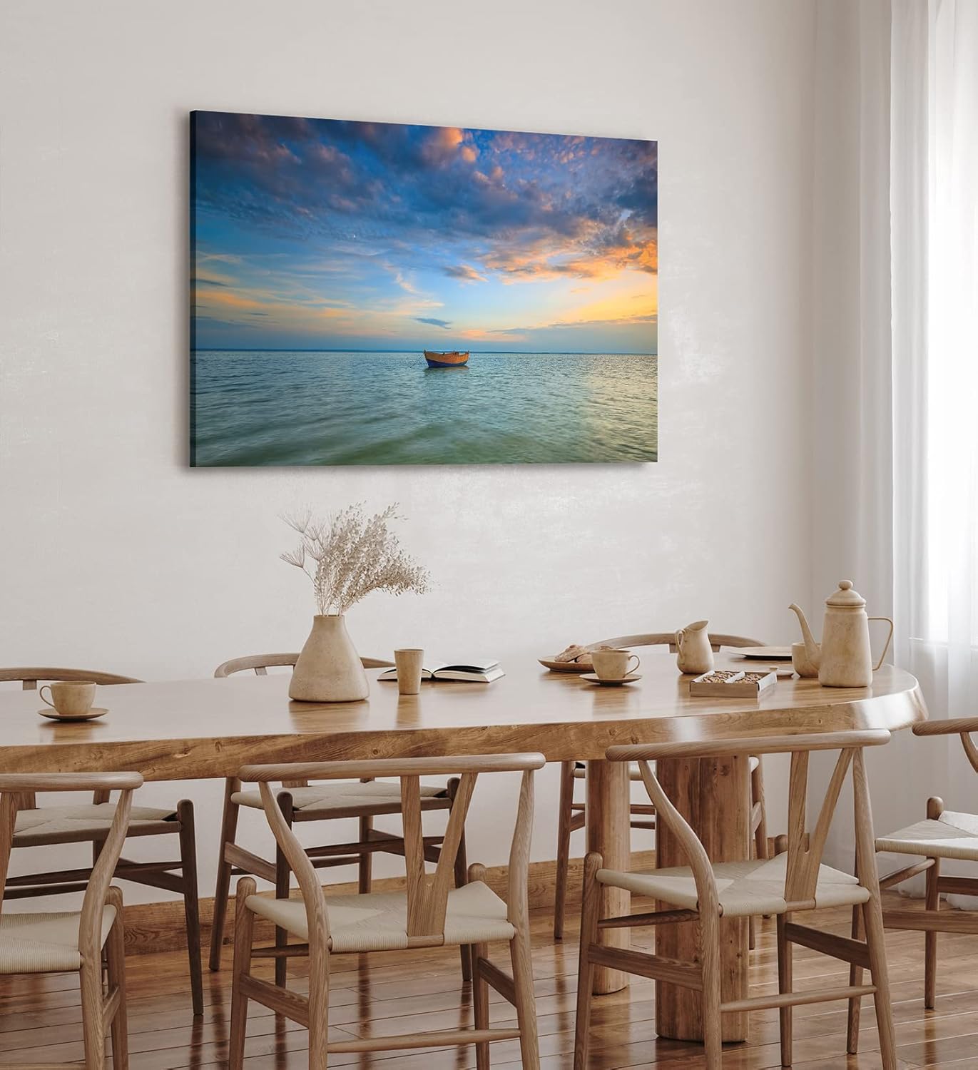 Paul Sinus Wandbild 120x80cm Meer Fischerboot Boot Horizont Sonnenuntergang Himmel