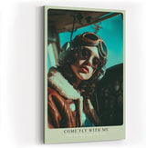 Paul Sinus Wandbild in 40x60cm Come Fly With Me Retro Pilot Woman in Aviator Jacket and Goggles in Sunlit Cockpit