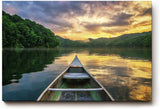 Sinus Art Wandbild 120x80cm Faszinierender Blick vom Boot über den See mit goldener Himmelsreflexion
