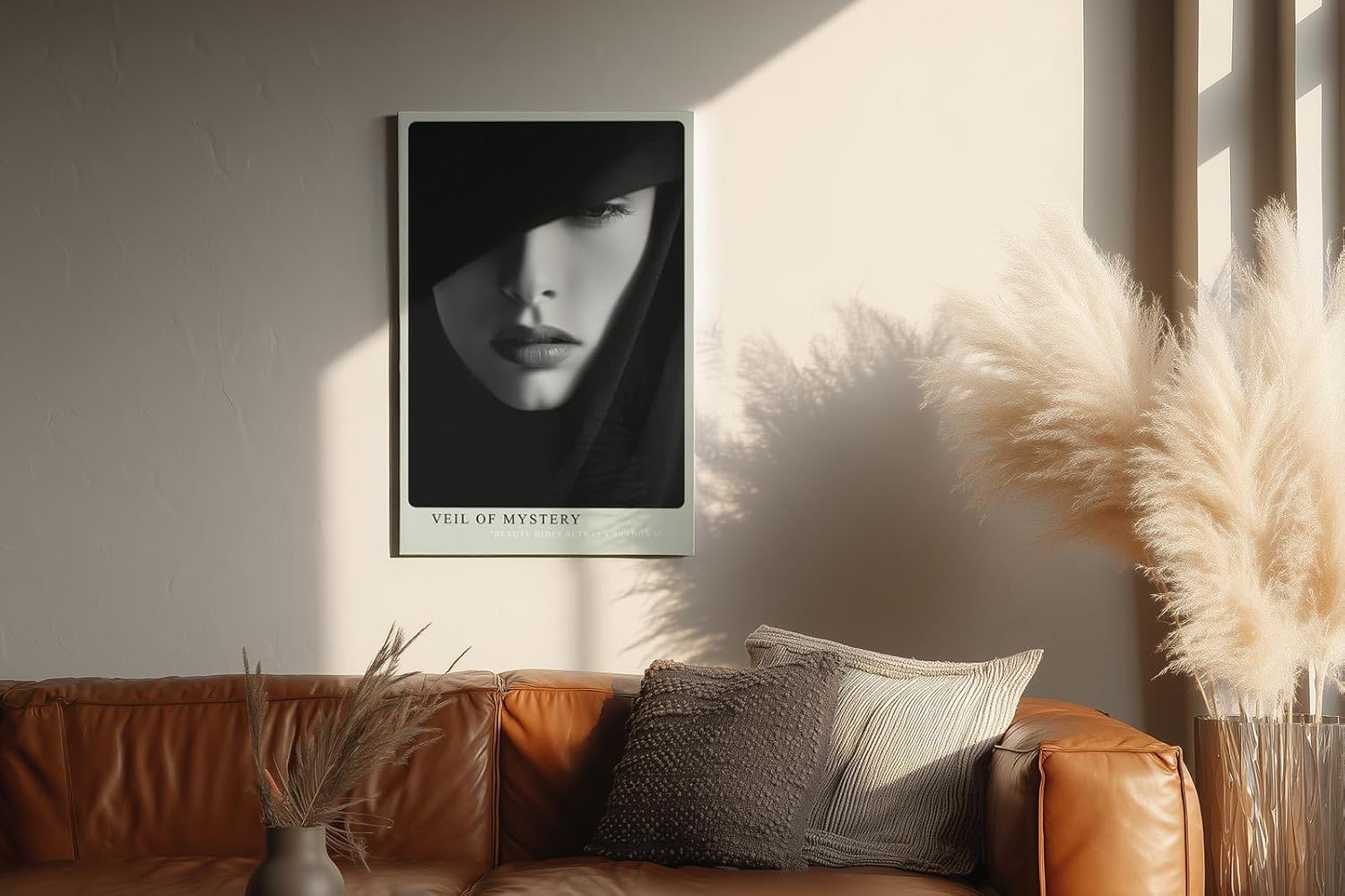 Paul Sinus Wandbild in 40x60cm Veil of Mystery – geheimnisvolles Schwarz-Weiß-Porträt mit verhülltem Blick für elegante Raumgestaltung