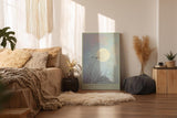 Paul Sinus Wandbild in 40x60cm The Moon Perch Vögel auf kahlen Ästen vor großem Mond im sanften Farbenspiel aus Blau und Rosa