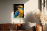 Paul Sinus Wandbild in 40x60cm Song in Feathers – farbenfrohes Vogelporträt in harmonischen Blauund Gelbtönen für stilvolle Raumgestaltung