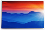 Paul Sinus Wandbild 120x80cm Gebirge Berge Blau Rot Sonnenstrahlen Bergkette