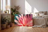 Sinus Art Wandbild 120x80cm Blüte in Pink mit Tautropfen – faszinierende Struktur und frische Ästhetik