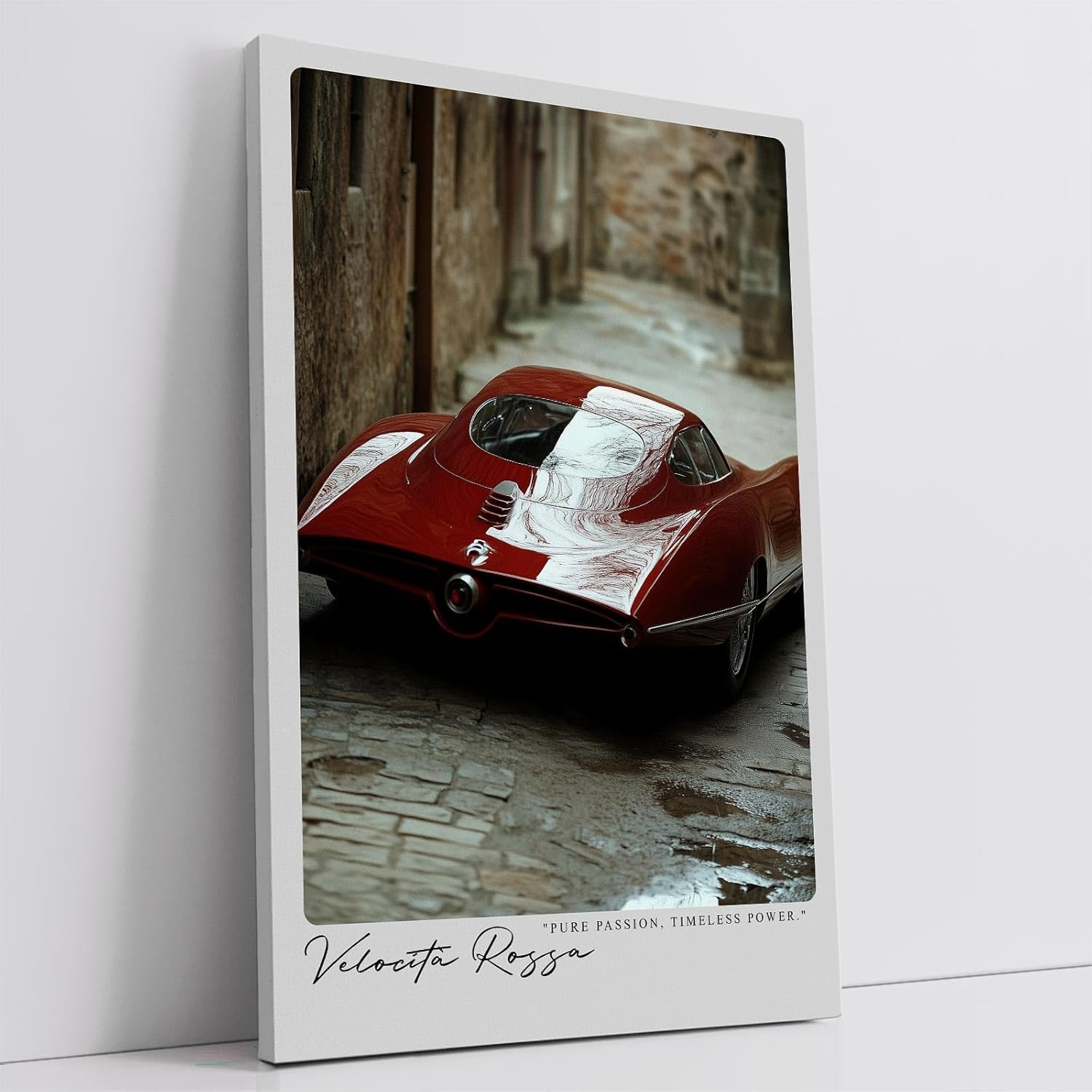 Paul Sinus Leinwandbild 60x90cm Velocità Rossa Leinwandbild futuristischer Sportwagen in einer historischen Gasse Dynamik trifft auf zeitlose Eleganz