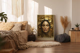 Paul Sinus Wandbild in 40x60cm The Divine Bloom – Majestätisches Porträt mit goldener Blumenkrone und feinen Details