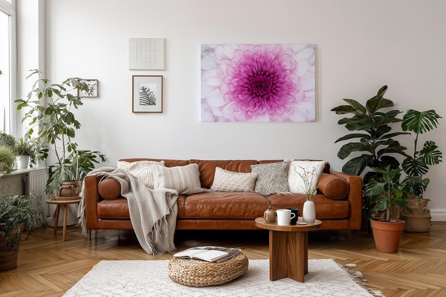 Sinus Art Wandbild 120x80cm Perfekte Nahaufnahme einer rosa Chrysantheme mit harmonischer Symmetrie und Tiefe
