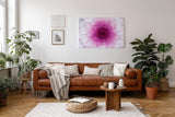 Sinus Art Wandbild 120x80cm Perfekte Nahaufnahme einer rosa Chrysantheme mit harmonischer Symmetrie und Tiefe