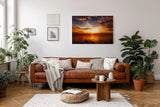 Sinus Art Wandbild 120x80cm Imposanter Sonnenuntergang mit Spiegelungen auf der Wasseroberfläche und fliegenden Vögeln