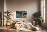 Sinus Art Wandbild 120x80cm Bergsee mit Kanus vor atemberaubender Bergkulisse für inspirierende Raumwirkung