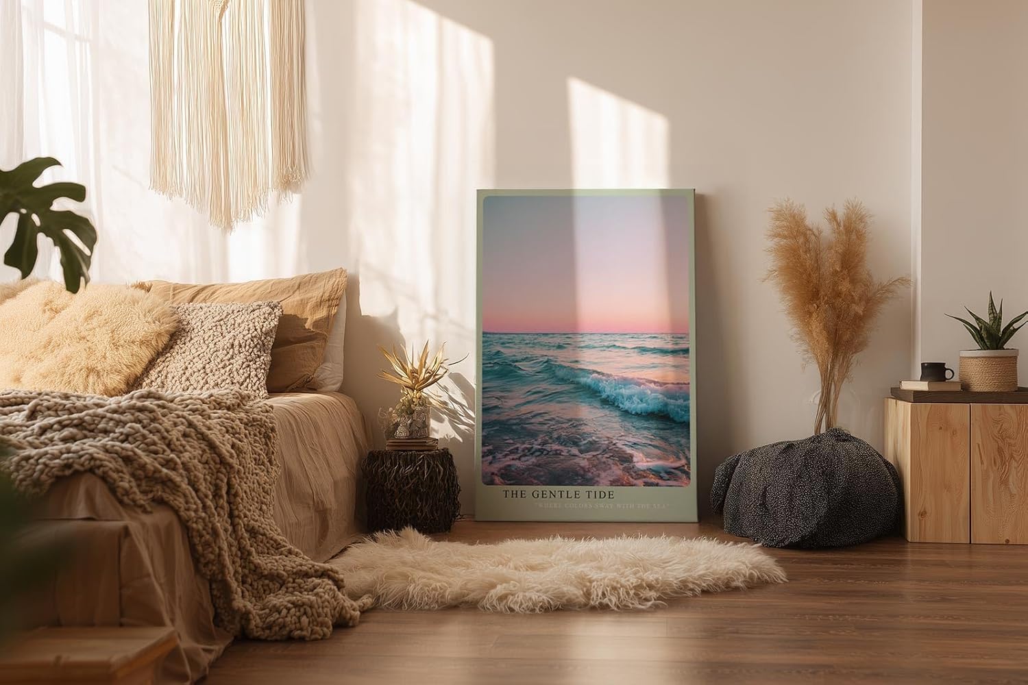 Paul Sinus Wandbild in 40x60cm Sanfte Wellen im Abendlicht mit rosa-blauem Himmel und zarten Farbverläufen