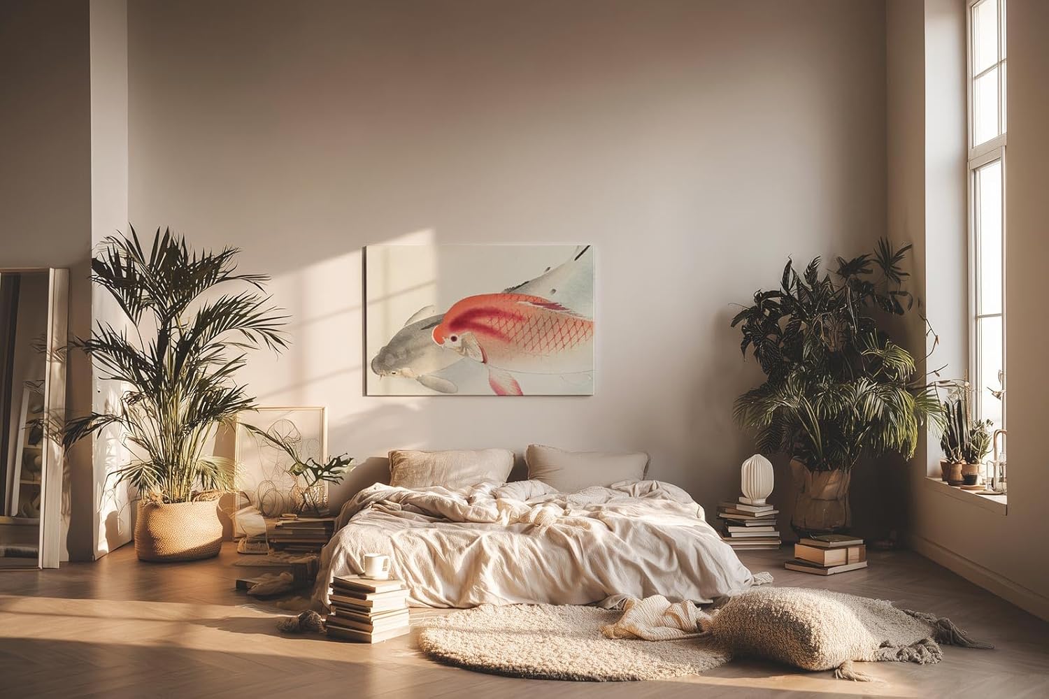 Sinus Art Wandbild 120x80cm Zwei Koi-Fische in traditioneller japanischer Darstellungsweise als Symbol für Harmonie und Ruhe