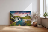 Sinus Art Wandbild 120x80cm Spektakuläres Zusammenspiel von Wasserfall, Berg und Himmel in Island