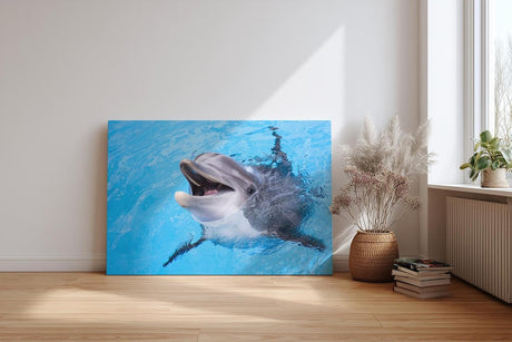 Sinus Art Wandbild 120x80cm Freundlicher Delfin in klarem Wasser – ein lebendiges und positives Motiv