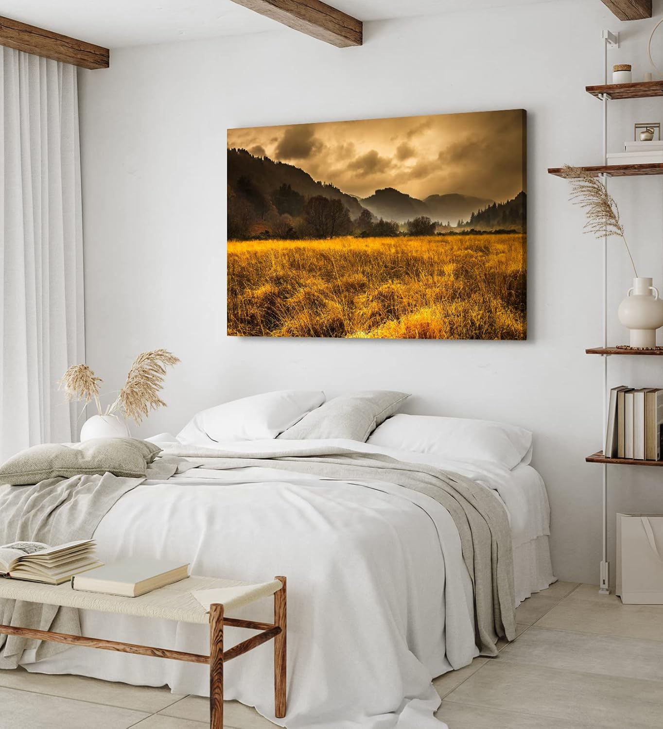 Paul Sinus Wandbild 120x80cm Landschaftsbild Natur Feld Berge dunkler Himmel