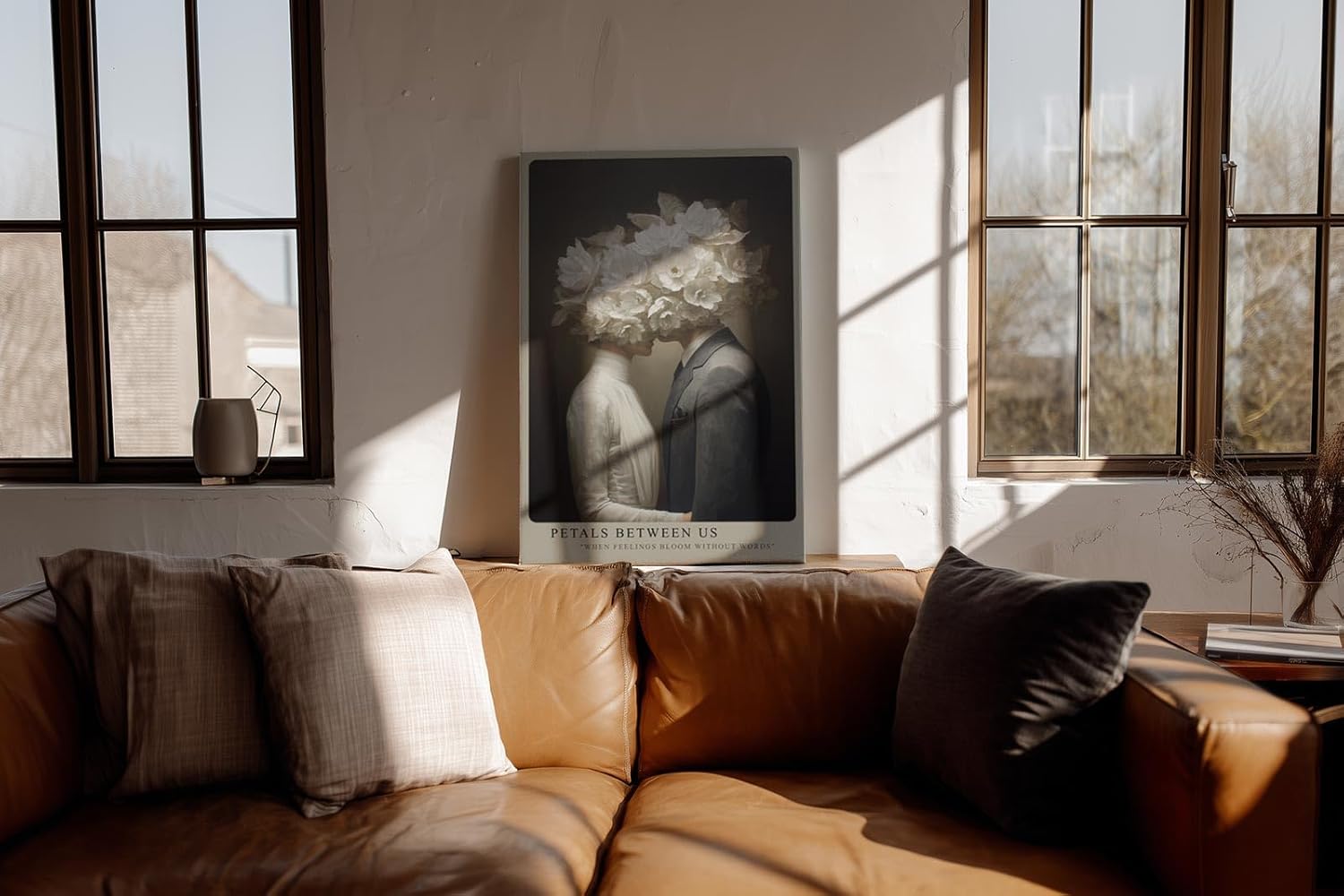 Paul Sinus Wandbild in 40x60cm Petals Between Us – Ausdrucksstarke Kunst mit blühenden weißen Blüten als Symbol für stille Verbundenheit