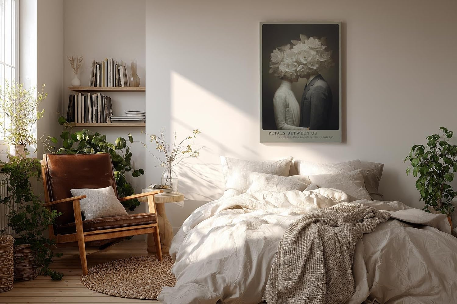 Paul Sinus Wandbild in 40x60cm Petals Between Us – Ausdrucksstarke Kunst mit blühenden weißen Blüten als Symbol für stille Verbundenheit