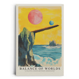 Paul Sinus Leinwandbild 60x90cm Leinwandbild Balance der Welten – Surreale Landschaft mit schwebenden Planeten und schwebender Plattform