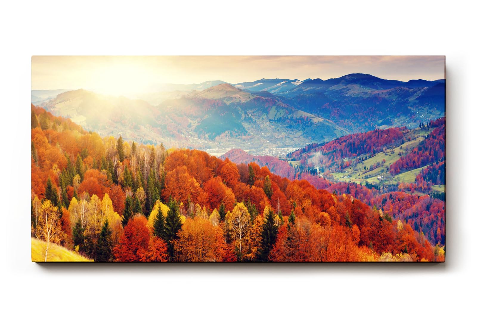 Sinus Art Wandbild 120x80cm Farbintensive Hügellandschaft im Morgenlicht – warm, lebendig und atmosphärisch