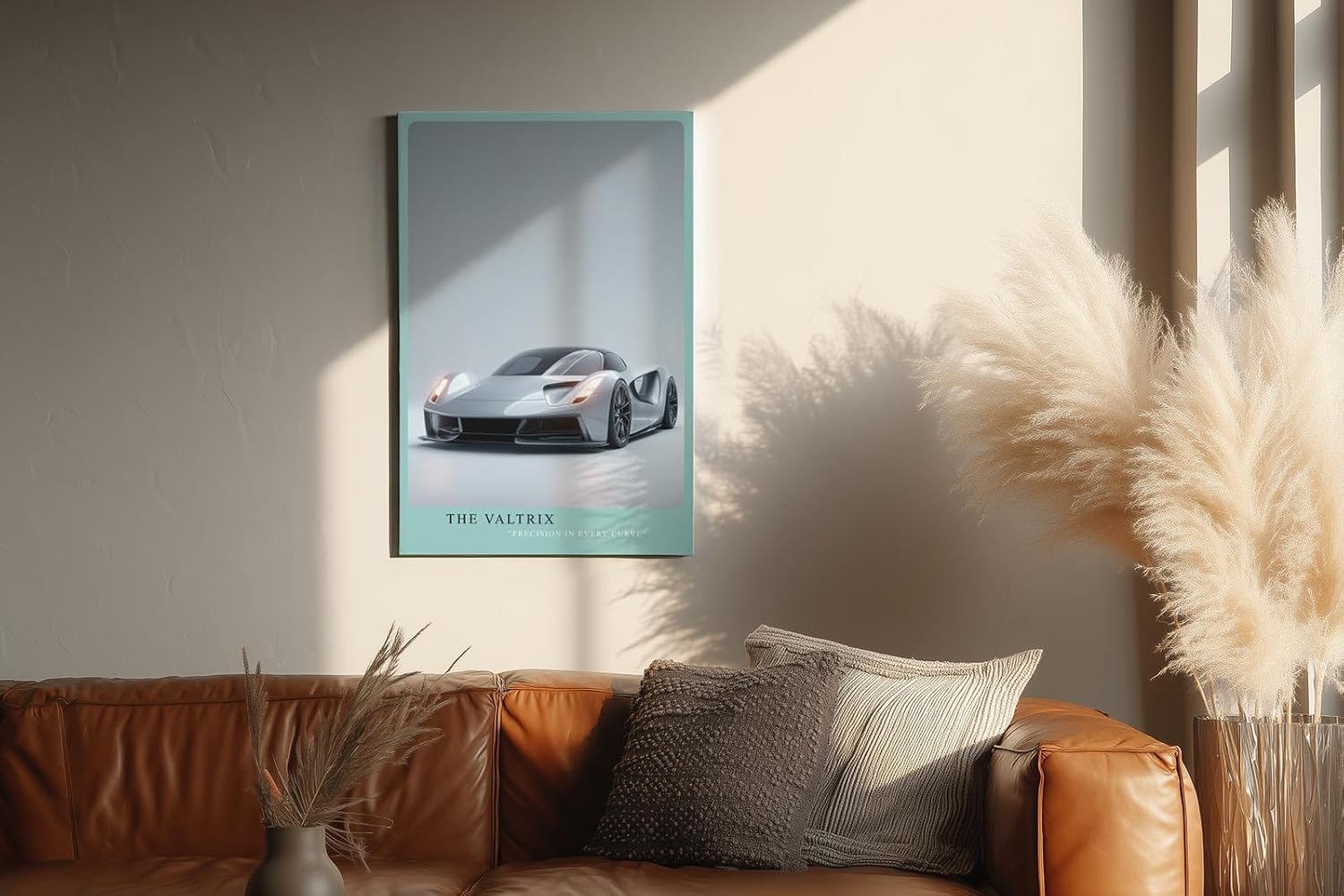Paul Sinus Wandbild in 40x60cm The Valtrix – Futuristisches Supersportwagen-Design in Silber mit eleganten Linien vor hellem Hintergrund