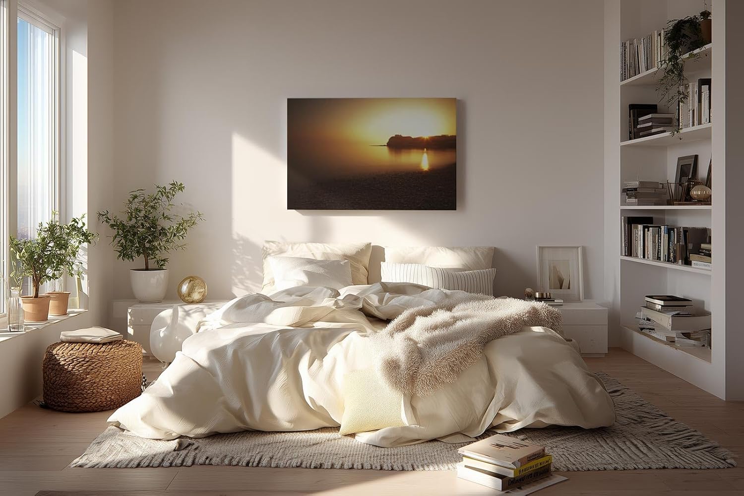 Sinus Art Wandbild 120x80cm Ruhiger Küstenstreifen im goldenen Abendlicht – meditativ, weit und beruhigend