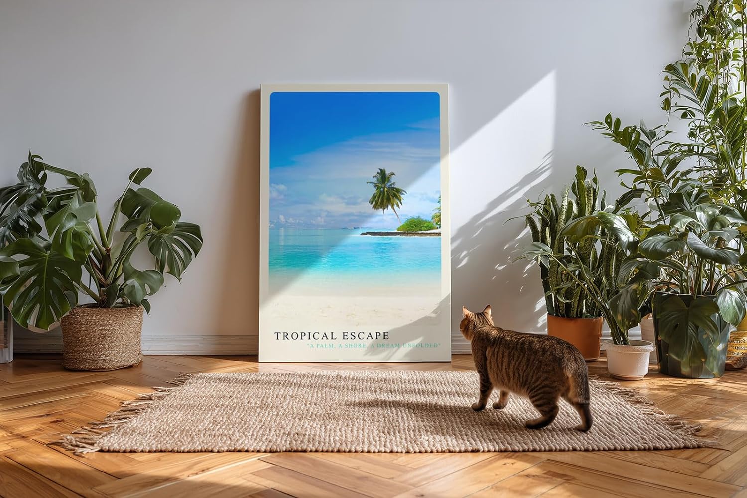 Paul Sinus Kunstdruck 40x60cm Tropical Escape mit Palmenstrand und türkisblauem Meer in der Karibik