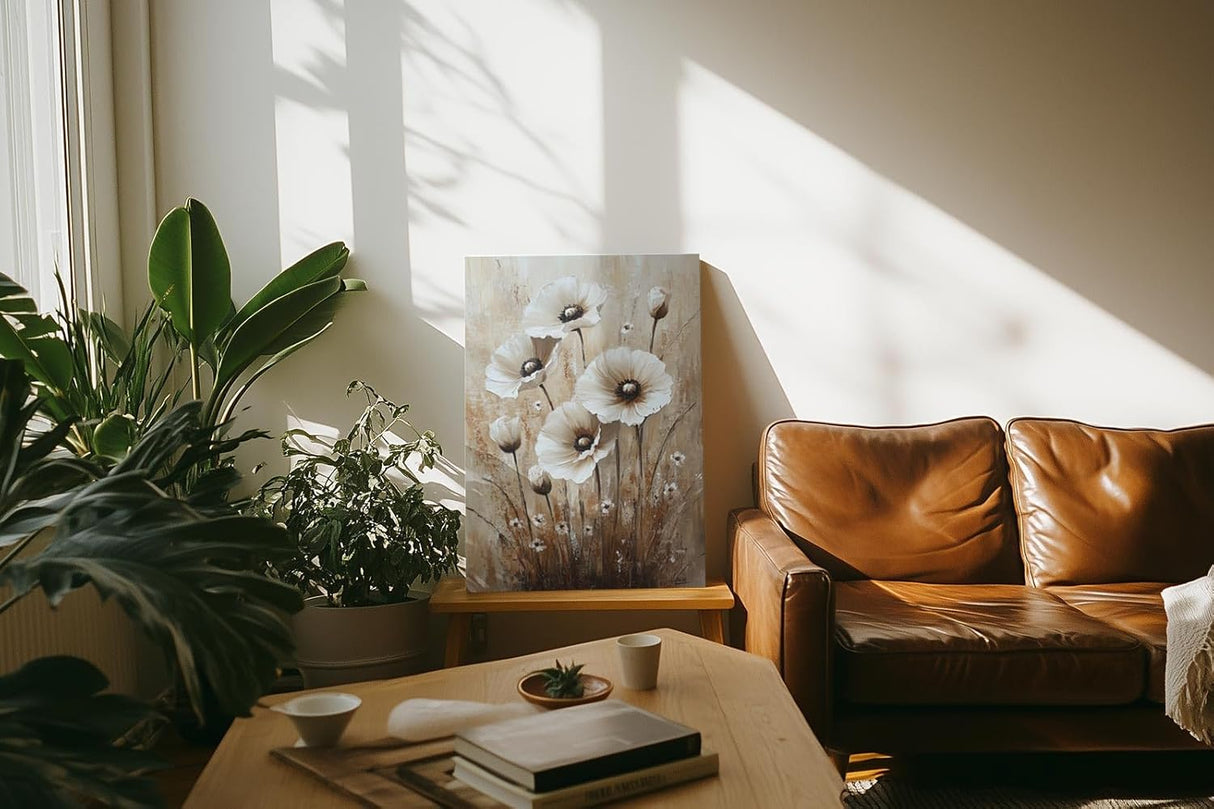 Paul Sinus 60x90cm Wandbild Blütenfeld in Beige – Kraftvolle Naturkomposition mit stilvoller Blume