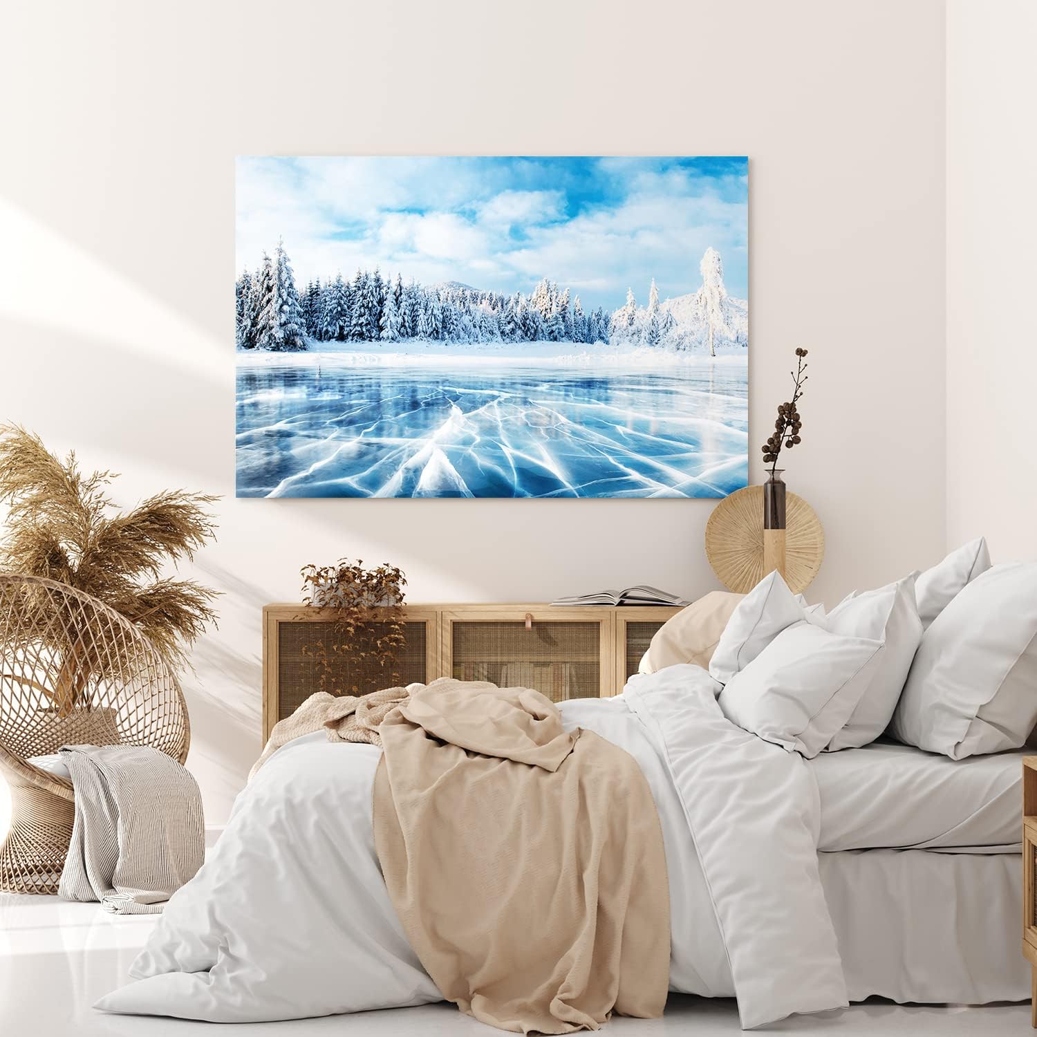 Paul Sinus Wandbild 120x80cm Winter Schnee gefrorener See Tannenwald Eis