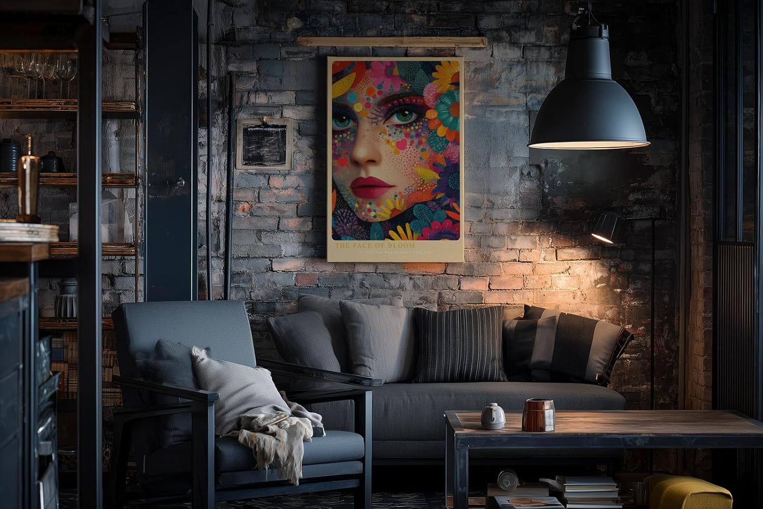 Paul Sinus Wandbild in 40x60cm The Face of Bloom Ausdrucksvolles Frauengesicht kunstvoll umrahmt von bunten Blüten und farbenfrohen Mustern für moderne Raumgestaltung