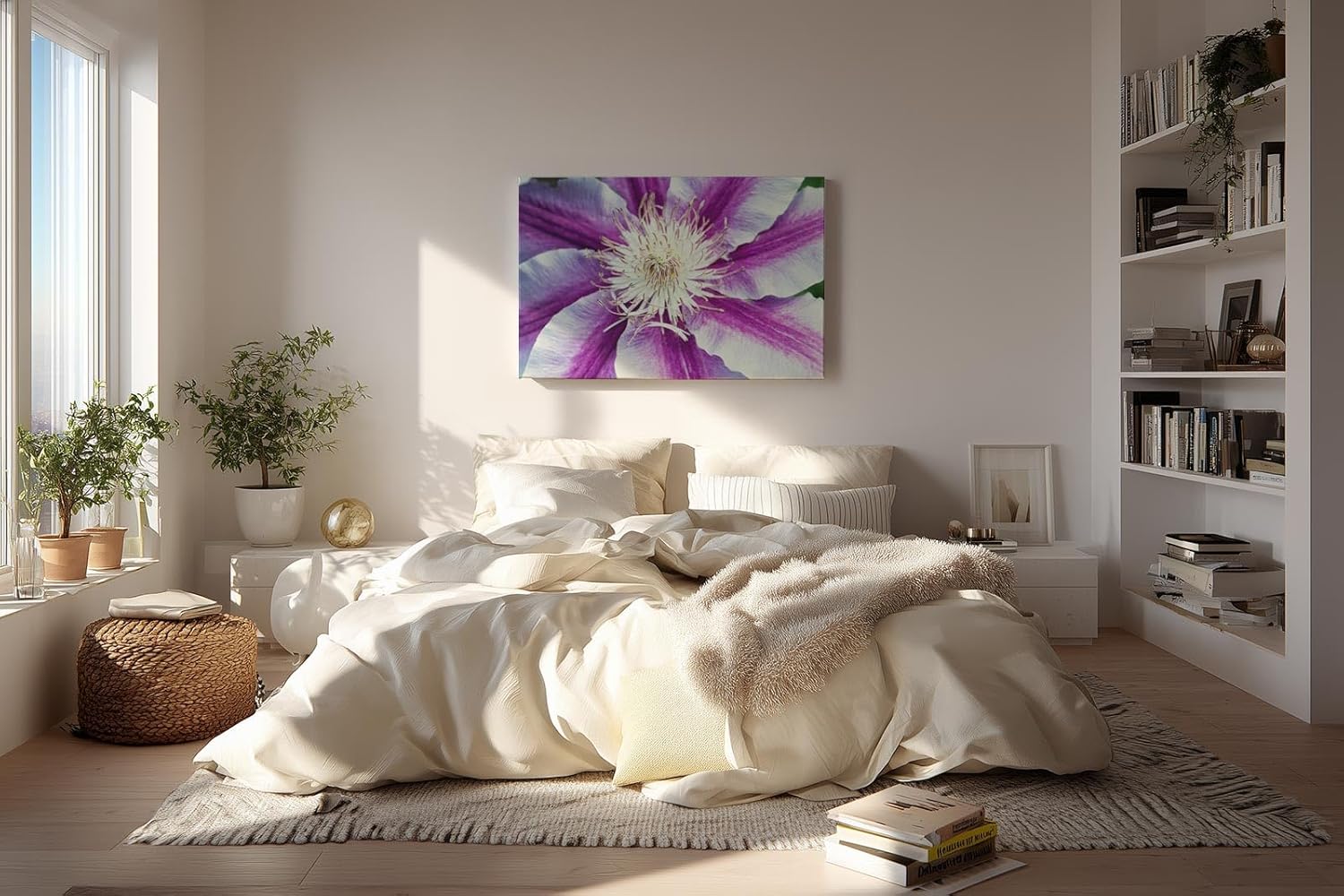 Sinus Art Wandbild 120x80cm Detaillierte Nahaufnahme einer lila-weißen Blüte mit ausdrucksstarker Struktur