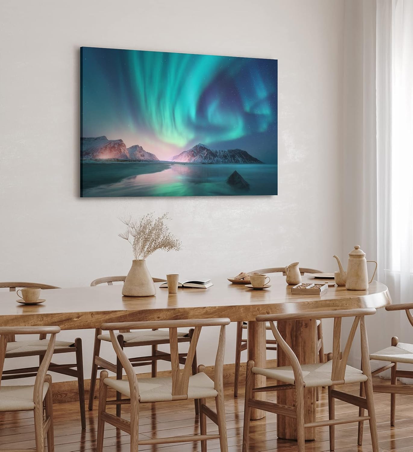 Paul Sinus Wandbild 120x80cm Norwegen Berge Polarlichter Sternenhimmel Nacht