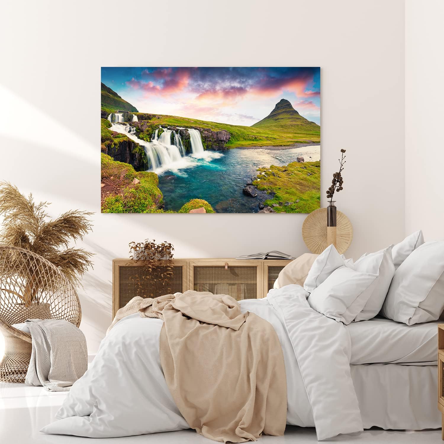 Paul Sinus Wandbild 120x80cm Island Kirkjufellsfoss Landschaft Berge Grün Wasserfall