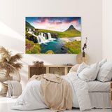 Paul Sinus Wandbild 120x80cm Island Kirkjufellsfoss Landschaft Berge Grün Wasserfall