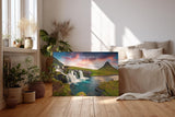 Sinus Art Wandbild 120x80cm Spektakuläres Zusammenspiel von Wasserfall, Berg und Himmel in Island