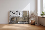 Sinus Art Wandbild 120x80cm Abstrakte Elemente in Schwarz, Weiß und Braun mit grafischen Linien und Symbolen