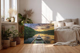 Sinus Art Wandbild 120x80cm Blick vom Boot auf stillen See im Abendlicht – meditativ, klar und inspirierend